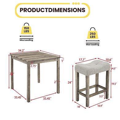 GOMYHOME 5-Piece Modern Farmhouse Counter Height Dining Set, Square Table & 4 Upholstered Stools
