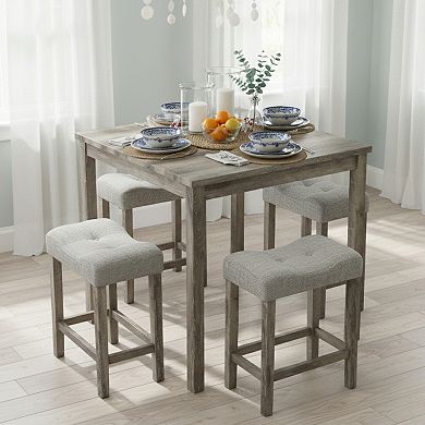 GOMYHOME 5-Piece Modern Farmhouse Counter Height Dining Set, Square Table & 4 Upholstered Stools