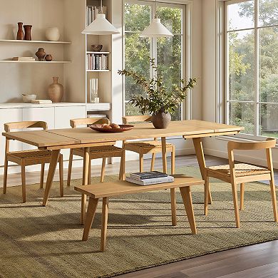 GOMYHOME Solid Oak Extendable Dining Table, Mid-Century Wood Kitchen Table