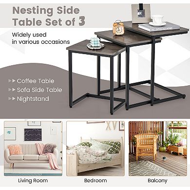 3 Piece Multifunctional End Table Set for Living Room