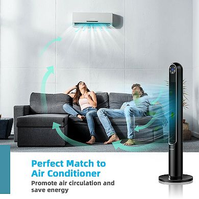 42 Inch 80 Degree Tower Fan with Smart Display Panel and Remote Control-Black