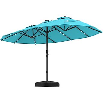 15 Foot Double Sided Patio Umbrella with 48 LED Lights