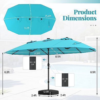 15 Foot Double Sided Patio Umbrella with 48 LED Lights