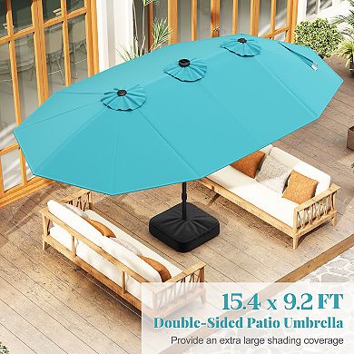 15 Foot Double Sided Patio Umbrella with 48 LED Lights