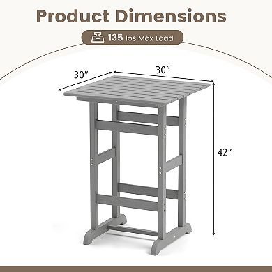 30 Inch Square Bar Table with Slatted Tabletop for Poolside