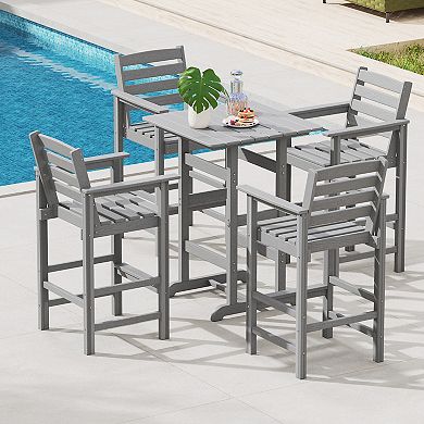 30 Inch Square Bar Table with Slatted Tabletop for Poolside