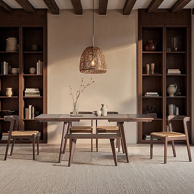 GOMYHOME 78.5" Solid Oak Extendable Dining Table, Mid-Century Wood Kitchen Table