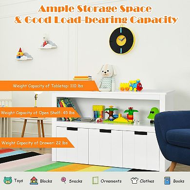 Kids Toy Storage Cabinet with 3 Drawers and Rolling Wheels