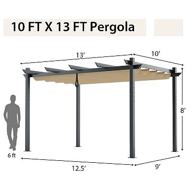 Retractable Pergola 10 x 13 Ft Outdoor Aluminum Patio Canopy Shelter