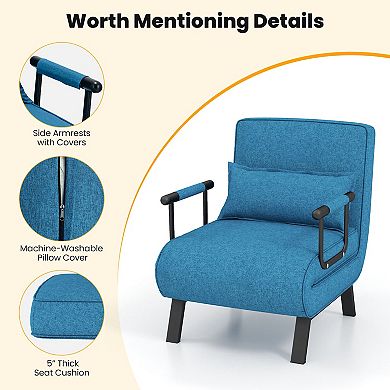 6-Position Folding Sleeper Chair with Pillow and Convertible Design-Blue
