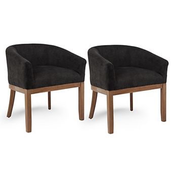 GOMYHOME Mid-Century Modern Barrel Dining Chair with Arms set of 2, Linen Upholstery, Black
