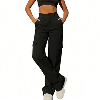 Women's Cargo Wide Leg Pants - High Waisted Casual Trousers with Pockets for Daily & Outdoor Wear