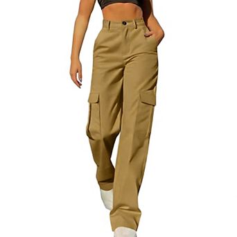 Women's Cargo Wide Leg Pants - High Waisted Casual Trousers with Pockets for Daily & Outdoor Wear