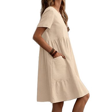Women's A-Line Pocket Dress - Short Sleeve Flowy Casual Dress for Daily ...