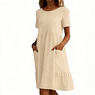 Women's A-Line Pocket Dress - Short Sleeve Flowy Casual Dress for Daily ...
