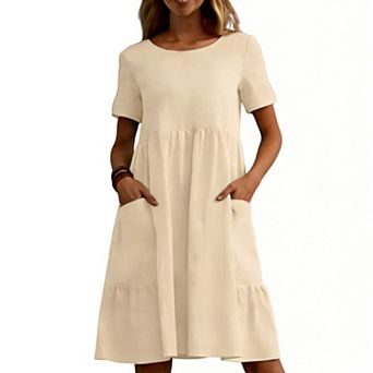 Women's A-Line Pocket Dress - Short Sleeve Flowy Casual Dress for Daily Wear & Outdoor Activities