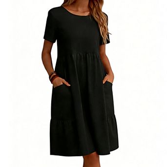 Women's A-Line Pocket Dress - Short Sleeve Flowy Casual Dress for Daily Wear & Outdoor Activities