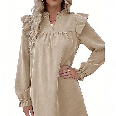 knee length dresses for ladies Caramel Brown Corduroy Belted Shirt Dress - Mini Dresses