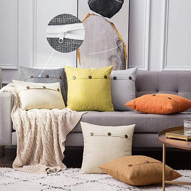 Set of 2 Decorative Linen Throw Pillow Covers with Triple Button
