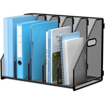 Metal Desk File Organizer 5-Compartment Black