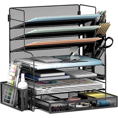 Metal Desk File Organizer 5-Compartment Black