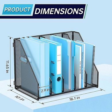 Metal Desk File Organizer 5-Compartment Black