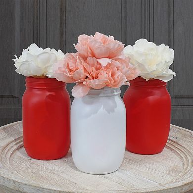 Red and White Mason Jars (Set of 3 Jars)