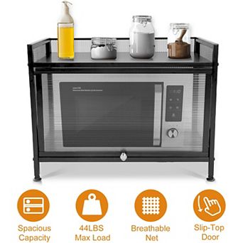 Bakers Rack Carbon Steel Kitchen Storage Cabinet with Microwave Stand & Translucent Door