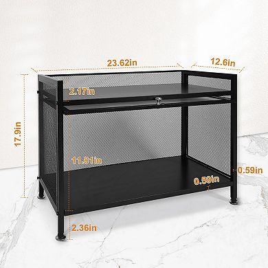 Bakers Rack Carbon Steel Kitchen Storage Cabinet with Microwave Stand & Translucent Door