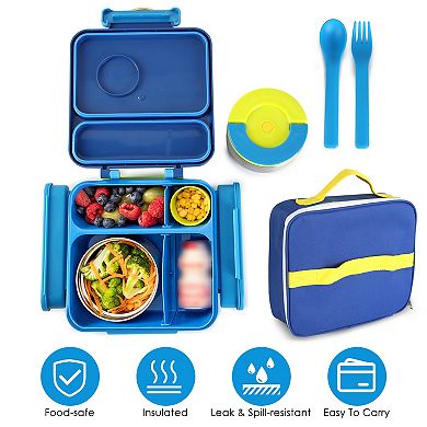Kids Thermal Lunch Box with 2 Compartments, Insulated Bag & Utensils