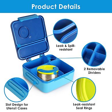 Kids Thermal Lunch Box with 2 Compartments, Insulated Bag & Utensils