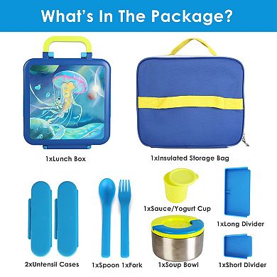 Kids Thermal Lunch Box with 2 Compartments, Insulated Bag & Utensils