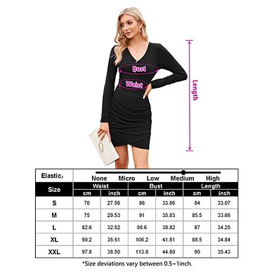 Women Casual Pleated Bodycon Button V Neck Fitted Mini Dresses