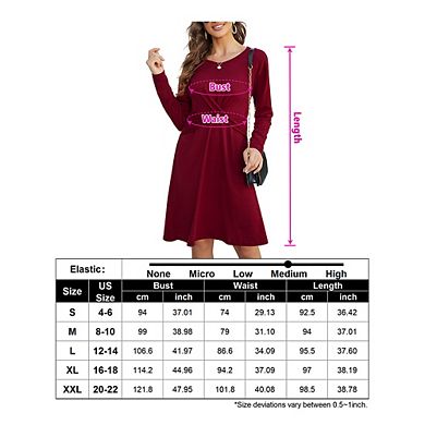 Women Long Sleeve Crew Neck Wrap Waist Midi Dress