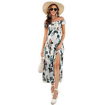 Women's Ruffle Floral Casual Dress Off Shoulder Slit Maternity Clothing
