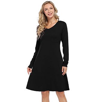 Women Casual Long Sleeve High Waist Loose Dress with Pockets