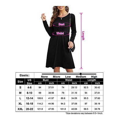 Women Long Sleeve Crew Neck Wrap Waist Midi Dress