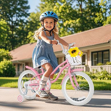 Kids Bike with Training Wheels and Basket, Ages 4 to 8