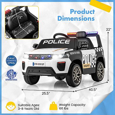 12V Kids Ride On Police Car With Remote Control And Siren Lights