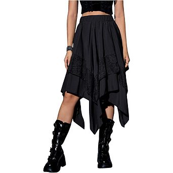 Women's Y2K Skirts Renaissance Flowy Fairy Skirt Contrast Lace Layered Asymmetrical Midi Skirts