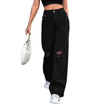 Womens High Waisted Wide Leg Jeans Stretchy Distressed Denim Pants Causal Y2k Pants for Daily Wear