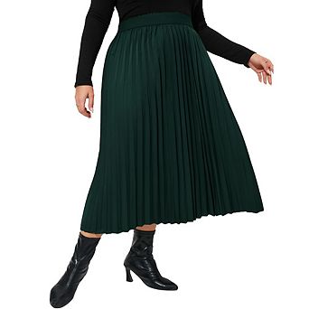Women Plus High Elastic Waist Pleated Chiffon Skirt Midi A-line Skirts Elegant Work Office Skirts