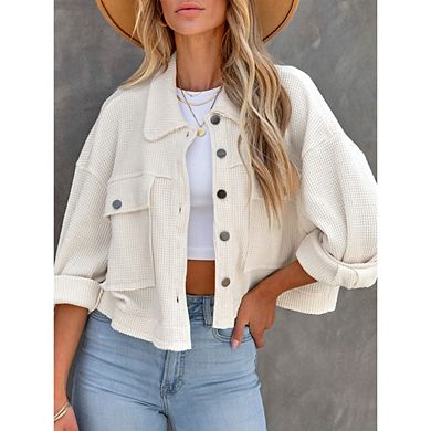 Womens Causal Cropped Shacket Button Down Corduroy Shacket Jackets Long Sleeve Crop Jackets Tops