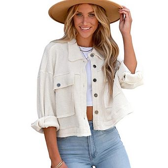 Womens Causal Cropped Shacket Button Down Corduroy Shacket Jackets Long Sleeve Crop Jackets Tops
