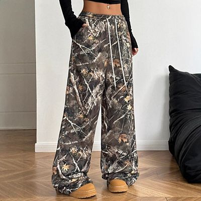 Women's Camo Pants Wide Leg Baggy Sweatpants Y2K Boyfriend Elastic