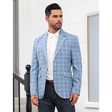 Men's Casual Blazer Suit Jacket Slim Fit Two Button Plaid Blazer Lightweight Jacket