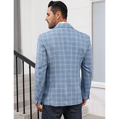 Men's Casual Blazer Suit Jacket Slim Fit Two Button Plaid Blazer Lightweight Jacket
