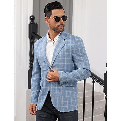 Men's Casual Blazer Suit Jacket Slim Fit Two Button Plaid Blazer Lightweight Jacket