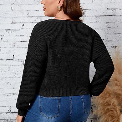 Women's Plus Size Cardigan Knit V-Neck Button Down Cropped Sweater Outfits