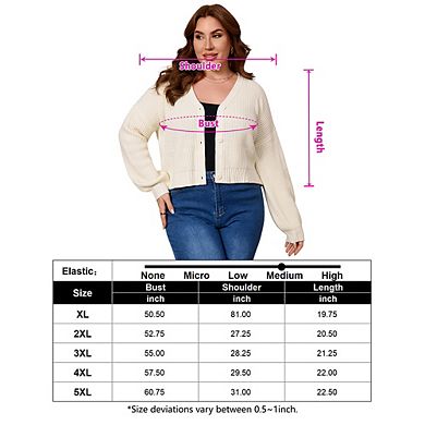Women's Plus Size Cardigan Knit V-Neck Button Down Cropped Sweater Outfits